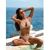 CUPSHE Women’s Bikini Set Two Piece Swimsuit Low Rise Bathing Suit V Neck Crossback Straps Shell Stitch Swimwear(Taupe/Cream White)