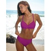 CUPSHE Women’s Bikini Set Underwire Push Up Two Piece Swimsuit Front Knot Tie Bathing Suit Back Hook Ruched Side(Purple Red)