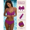 CUPSHE Women’s Bikini Set Underwire Push Up Two Piece Swimsuit Front Knot Tie Bathing Suit Back Hook Ruched Side(Purple Red)