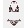 CUPSHE Women’s Bikini Set V Neck Two Piece Swimsuit Halter Self Tie Stitching Bathing Suit(Brown Leopard)