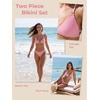 CUPSHE Women’s Bikini Set V Neck Two Piece Swimsuit Textured Crossback Self Tie Bathing Suit(Pink)
