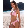 CUPSHE Women’s Bikini Set V Neck Two Piece Swimsuit Textured Crossback Self Tie Bathing Suit(Pink)