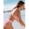 CUPSHE Women’s Bikini Set V Neck Two Piece Swimsuit Textured Crossback Self Tie Bathing Suit(Pink)