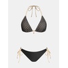 CUPSHE Women’s Bikini Sets Halter V Neck Two Piece Swimsuits Adjustable Self Tie Straps Drawstring Swimwear Cheeky(Black/Light Brown)