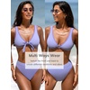 CUPSHE Women’s Bikini Sets Two Piece Swimsuit High Waisted Bathing Suit V Neck Convertible Top Color Block Textured(Lavender Purple)