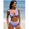 CUPSHE Women’s Bikini Sets Two Piece Swimsuit High Waisted Bathing Suit V Neck Convertible Top Color Block Textured(Lavender Purple)