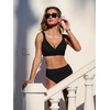 CUPSHE Women’s Bikini Sets Two Piece Swimsuit High Waisted Bathing Suit V Neck Twist Front Adjustable Wide Straps(Black)
