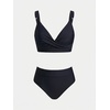 CUPSHE Women’s Bikini Sets Two Piece Swimsuit High Waisted Bathing Suit V Neck Twist Front Adjustable Wide Straps(Black)