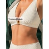CUPSHE Women’s Bikini Sets Two Piece Swimsuit High Waisted Deep V Neck Textured Crossback Self Tie Cutout Bathing Suit(Cream White)