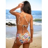 CUPSHE Women’s Bikini Sets Two Piece Swimsuit Mid Rise Bathing Suit Triangle Crossback Tie Drawstring Beading(Orange/Purple/Floral)