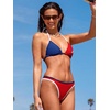 CUPSHE Women’s Bikini Sets Two Piece Swimsuit Sexy String Tie Bathing Suit Halter Neck Cheeky Bottom Color Block(Red/White/Blue)