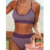 CUPSHE Women’s Bikini Sets Two Piece Swimsuit Sporty Mid Rise Scoop Neck Adjustable Spaghetti Straps Textured Midkini(Purple/Polka Dot)
