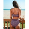 CUPSHE Women’s Bikini Sets Two Piece Swimsuit Sporty Mid Rise Scoop Neck Adjustable Spaghetti Straps Textured Midkini(Purple/Polka Dot)