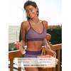CUPSHE Women’s Bikini Sets Two Piece Swimsuit Sporty Mid Rise Scoop Neck Adjustable Spaghetti Straps Textured Midkini(Purple/Polka Dot)