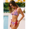 CUPSHE Women’s Bikini Sets Two Piece Swimsuit V Neck Reversible Bottom Halter Self Tie Back Hook(Blue/Red Floral)
