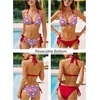 CUPSHE Women’s Bikini Sets Two Piece Swimsuit V Neck Reversible Bottom Halter Self Tie Back Hook(Blue/Red Floral)