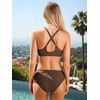 CUPSHE Women’s Bikini Sets V Neck Two Piece Bathing Suits Textured Bunny Tie Adjustable Straps(Chocolate Brown)