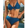 CUPSHE Women’s Bikini Sets V Neck Two Piece Bathing Suits Textured Bunny Tie Adjustable Straps(Midnight Blue)