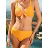 CUPSHE Women’s Bikini Sets V Neck Two Piece Bathing Suits Textured Bunny Tie Adjustable Straps(Mustard Yellow)