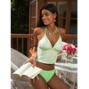 CUPSHE Women’s Tankini Set Swimsuit Cute Halter Strap Color Block Bathing Suit String Side Tie Mid Rise Swimwear 2026(Light Green/White)