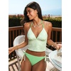 CUPSHE Women’s Tankini Set Swimsuit Cute Halter Strap Color Block Bathing Suit String Side Tie Mid Rise Swimwear 2026(Light Green/White)