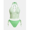 CUPSHE Women’s Tankini Set Swimsuit Cute Halter Strap Color Block Bathing Suit String Side Tie Mid Rise Swimwear 2026(Light Green/White)