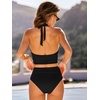 CUPSHE Women’s Tankini Set Swimsuit High Waisted Bathing Suit V Neck Halter Straps Ruching O Ring Swimwear(Black)