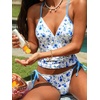 CUPSHE Women’s Tankini Set Swimsuit V Neck Crisscross Self Tie Adjustable Straps Bathing Suit Low Rise Swimwear(Sky Blue Ditsy Floral)