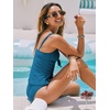 CUPSHE Women’s Tankini Sets Sweetheart Neck Knot Two Piece Swimsuit Adjustable Straps Ruching Tummy Control Swimwear(Teal Blue)