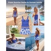 CUPSHE Women’s Tankini Sets Swimsuit with Skirt Ruched Tummy Control Two Piece Bathing Suit Mid Rise Swimwear(Blue/Floral)