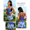 CUPSHE Women’s Tankini Sets Swimsuit with Skirt Ruched Tummy Control Two Piece Bathing Suit Mid Rise Swimwear(Blue/Floral)