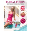 CUPSHE Women’s Tankini Sets Swimsuit with Skirt Ruched Tummy Control Two Piece Bathing Suit Mid Rise Swimwear(Cherry Red/Floral)