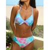 CUPSHE Women’s Two Piece Bikini Set Floral Print Knot Bunny Tie(Blue/Purple/Pink)