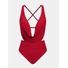 CUPSHE Women’s Two Piece Bikini Sets High Waisted Deep V Cowl Neck Ruching Crisscross Back Hook Adjustable Straps(Ruby Red)