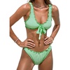 CUPSHE Bikini Sets for Women Two Piece Swimsuit Cute Ruffled Bathing Suit Wide Straps Low Rise High Cut Cheeky Bottom(Green/Striped)