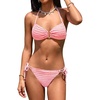 CUPSHE Two Piece Swimsuit for Women V Neck Halter Cheeky Bikini Set Low Rise Back Self Tie Swimwear(Light Pink)