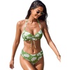 CUPSHE Two Piece Swimsuit for Women V Neck Halter Lace Up Bikini Set Ruched Mid Rise Back Hook Swimwear(Green Floral)