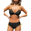 CUPSHE Two Piece Swimsuit for Women V Neck Triangle Bikini Set Leopard Side Straps Tummy Control Suit(Dark Green)