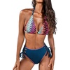CUPSHE Women’s Bikini Set High Waisted Two Piece Swimsuit Color Block Halter Strap Bathing Suit Self tie Textured(Navy Blue/Striped)