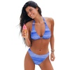 CUPSHE Women’s Bikini Set Two Piece Swimsuit Sexy Mid Rise Bathing Suit Halter Back Self Tie Cheeky Bottom Textured(Blue/Striped)