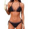 CUPSHE Women’s Bikini Set Two Piece Swimsuit V Neck Halter Bathing Suit Side Tie Mid Rise Swimwear Ethnic(Black)
