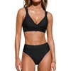 CUPSHE Women’s Bikini Sets Two Piece Swimsuit High Waisted Bathing Suit V Neck Twist Front Adjustable Wide Straps(Black)