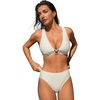 CUPSHE Women’s Bikini Sets Two Piece Swimsuit High Waisted Deep V Neck Textured Crossback Self Tie Cutout Bathing Suit(Cream White)
