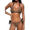 CUPSHE Women’s Bikini Sets Two Piece Swimsuit V Neck Reversible Bottom Halter Self Tie Back Hook(Black/Brown Leopard)