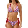 CUPSHE Women’s Bikini Sets Two Piece Swimsuit V Neck Reversible Bottom Halter Self Tie Back Hook(Blue/Red Floral)
