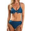 CUPSHE Women’s Bikini Sets V Neck Two Piece Bathing Suits Textured Bunny Tie Adjustable Straps(Midnight Blue)