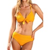 CUPSHE Women’s Bikini Sets V Neck Two Piece Bathing Suits Textured Bunny Tie Adjustable Straps(Mustard Yellow)