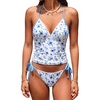CUPSHE Women’s Tankini Set Swimsuit V Neck Crisscross Self Tie Adjustable Straps Bathing Suit Low Rise Swimwear(Sky Blue Ditsy Floral)