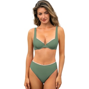 CUPSHE Women’s Bikini Sets Two Piece Swimsuit Underwire Bathing Suit High Waisted Back Hook Swimwear(Sage Green)