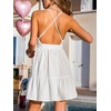 CUPSHE Women’s Backless Summer Mini Sundress Spaghetti Strap Smocked Waist Flowy A Line Dress Casual Beach Vacation Dress(White)